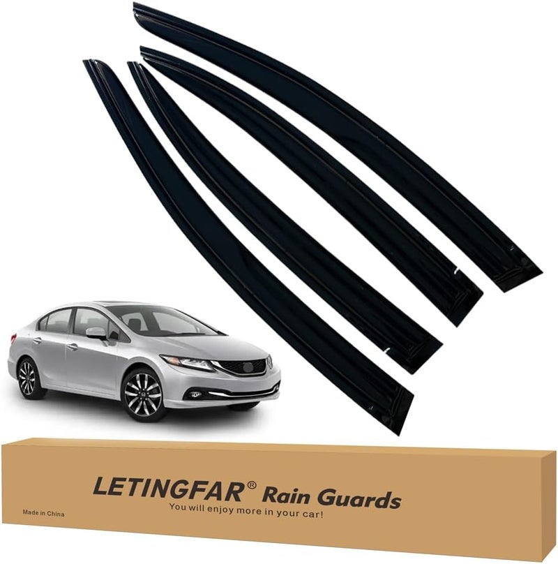 LETINGFAR حواجز المطر للنوافذ لسيارة هوندا سيفيك 2012 2013 2014 2015، واقيات الرياح، ظلال التهوية لسيارة هوندا سيفيك - Image 1